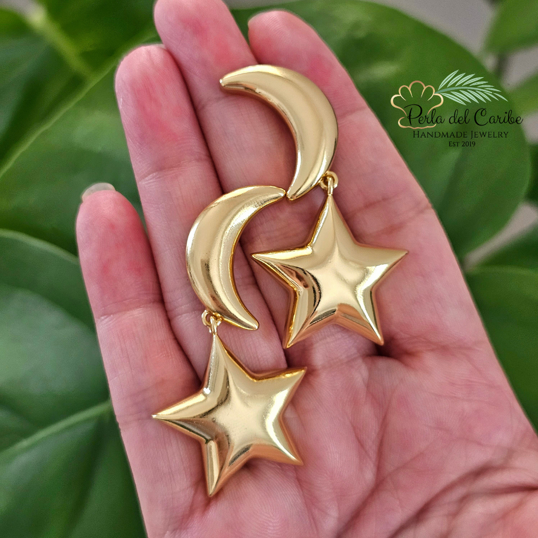 Chunky Moon and Star Earrings