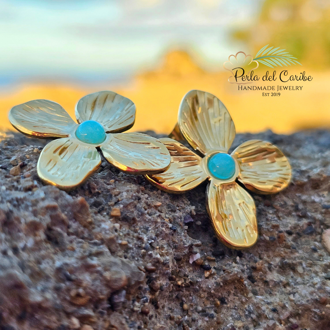 Oversized Turquoise Flower Studs
