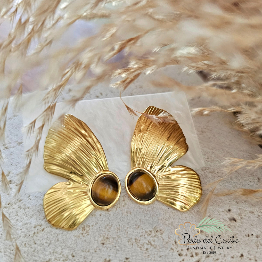 Tiger Eye Stone Butterfly Studs