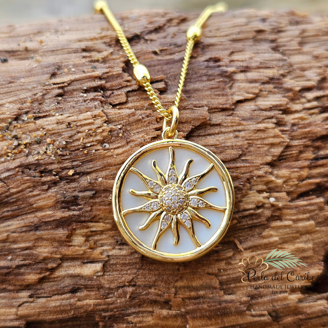 Zirconia Sun in Shell Pendant