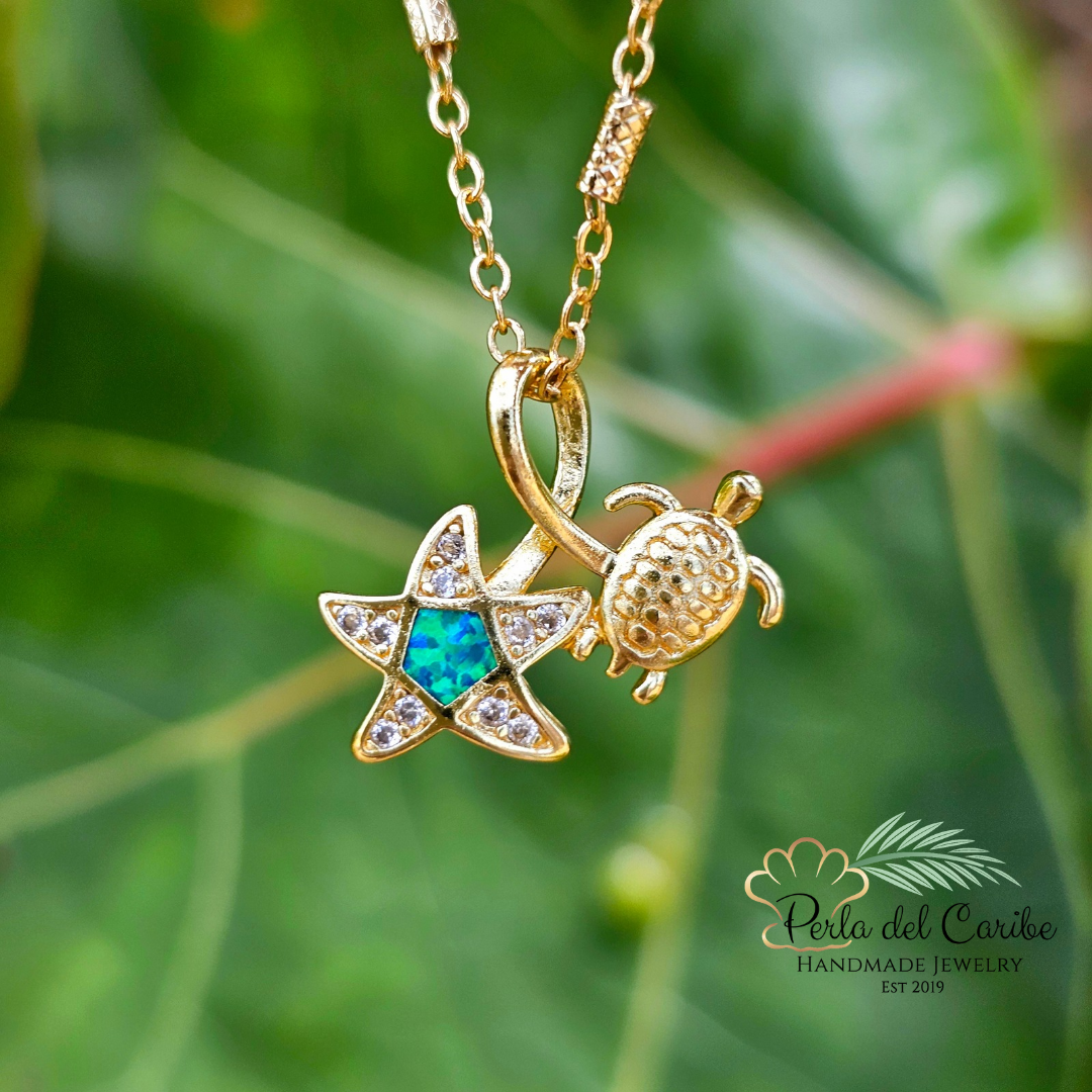 Opal Starfish & Sea Turtle Pendant