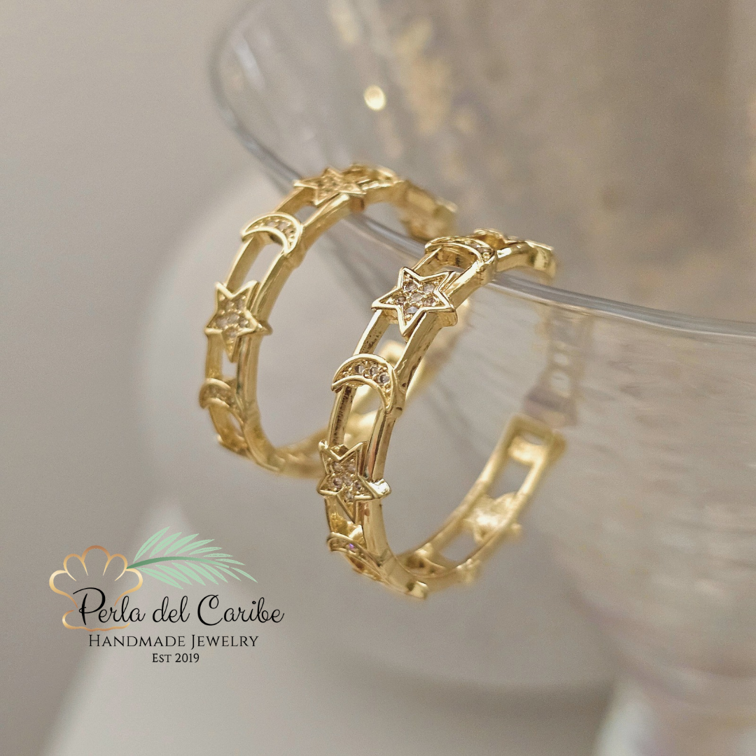 Moon & Stars Zirconia Hoops