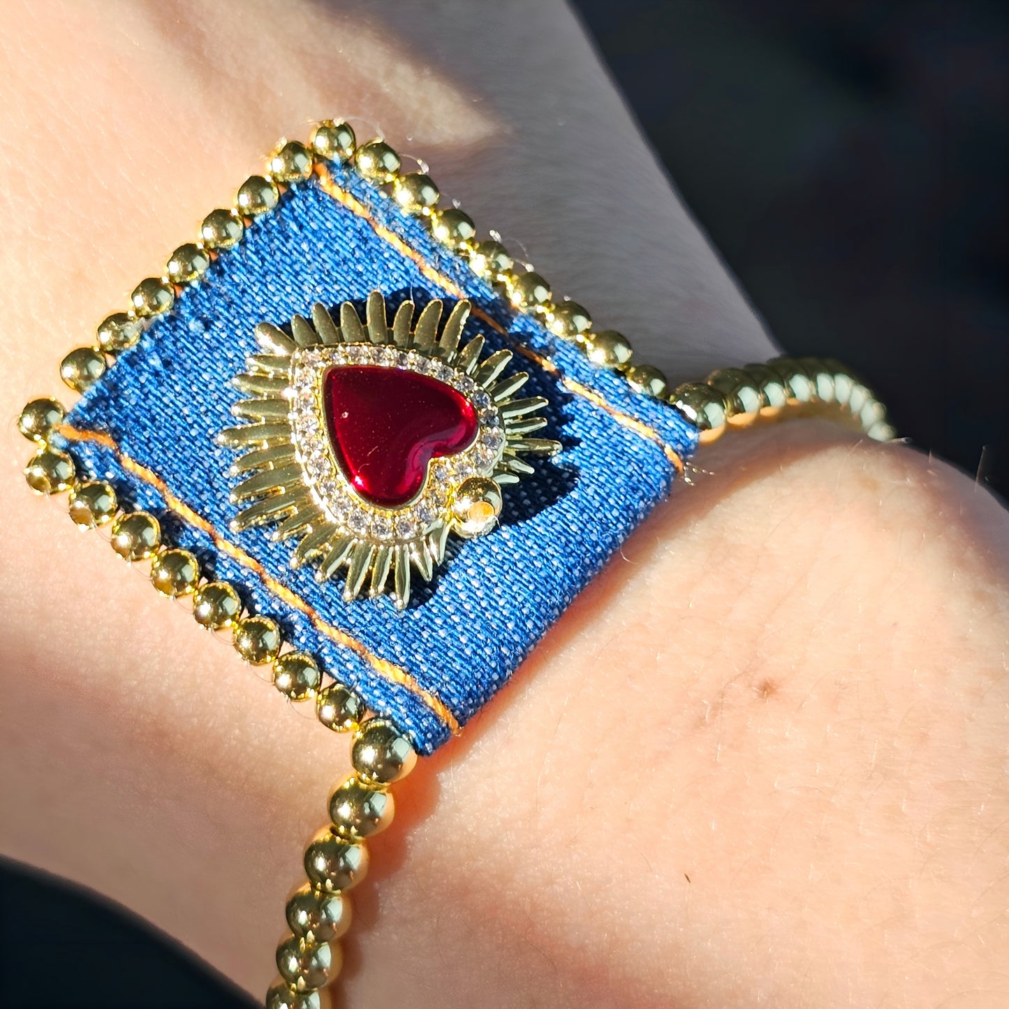 Sacred Heart Denim Bracelet