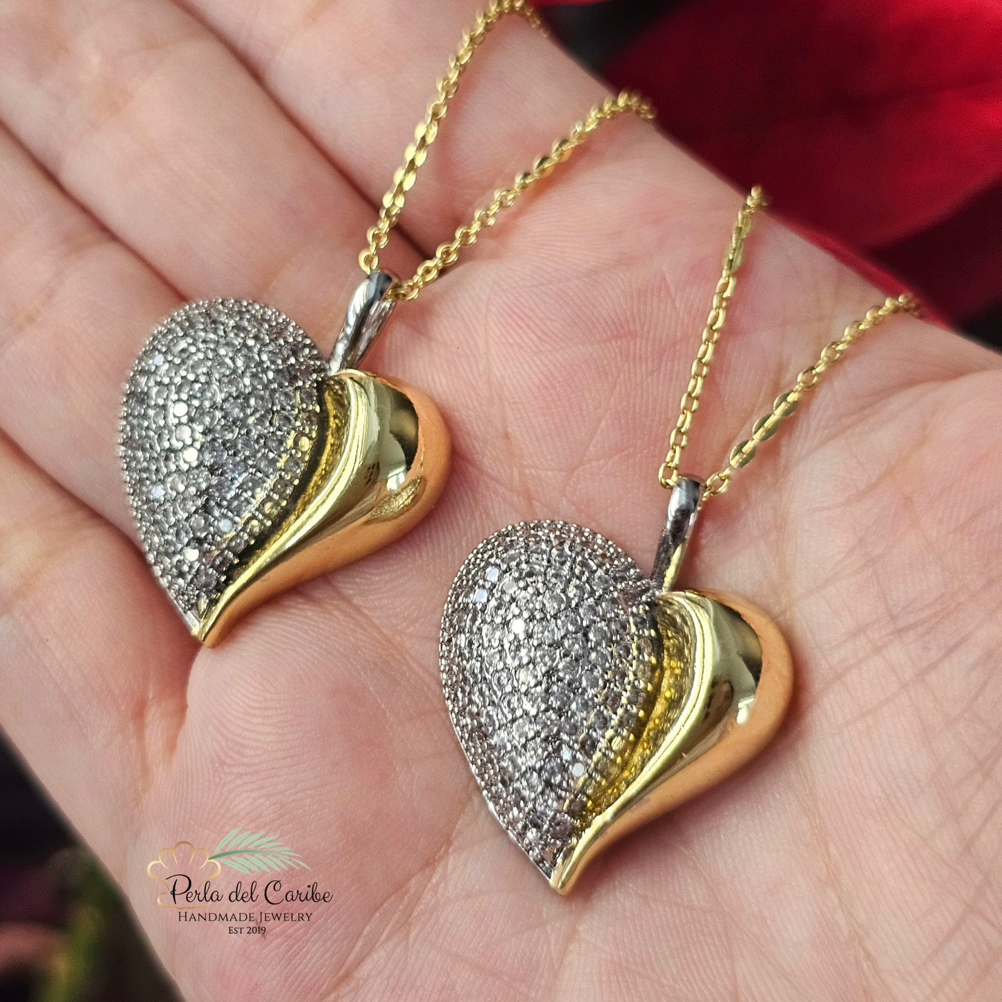 Two Tone Heart Pendant Chain