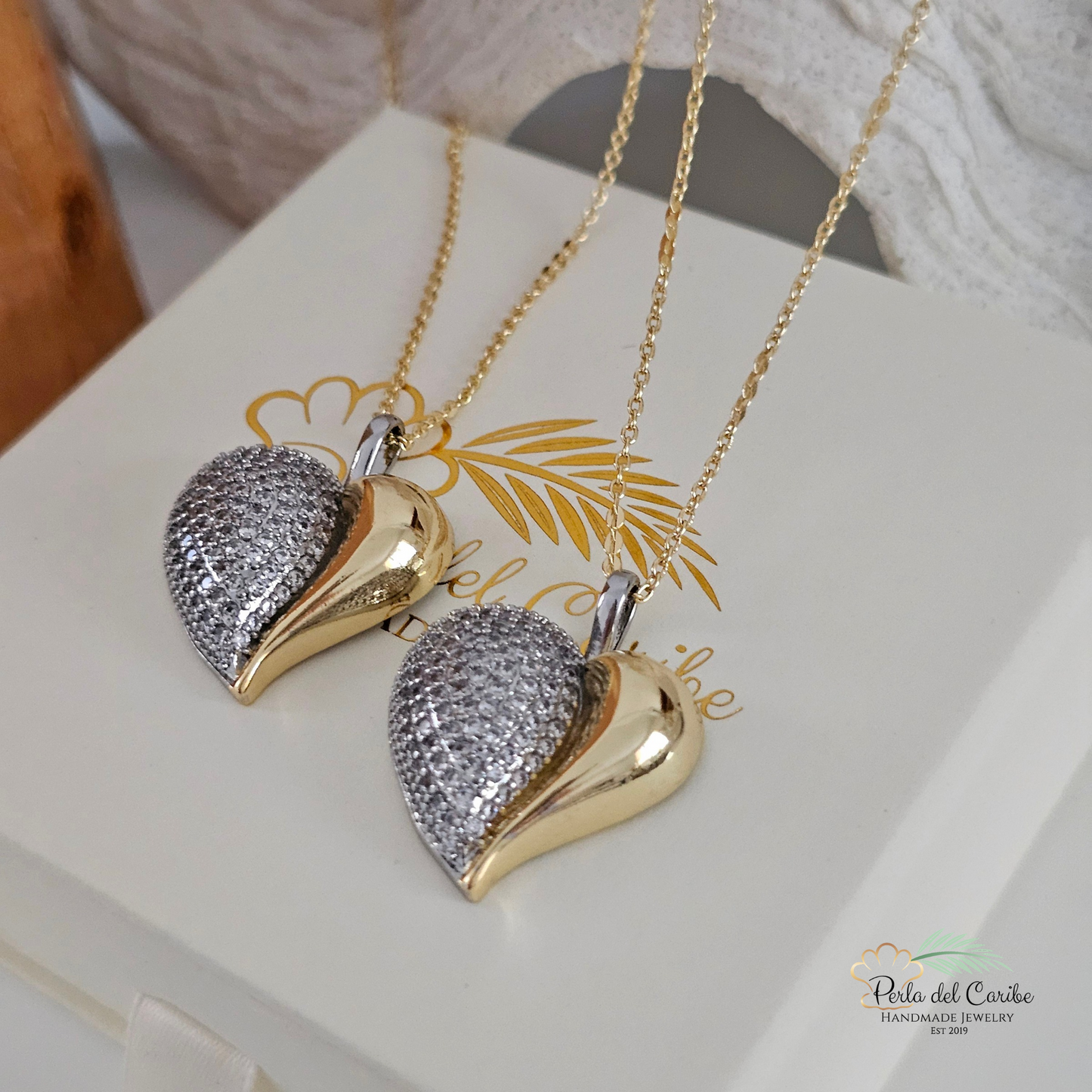 Two Tone Heart Pendant Chain
