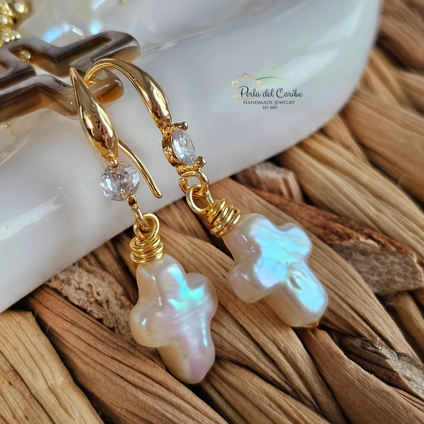 Pearl Cross Earrings