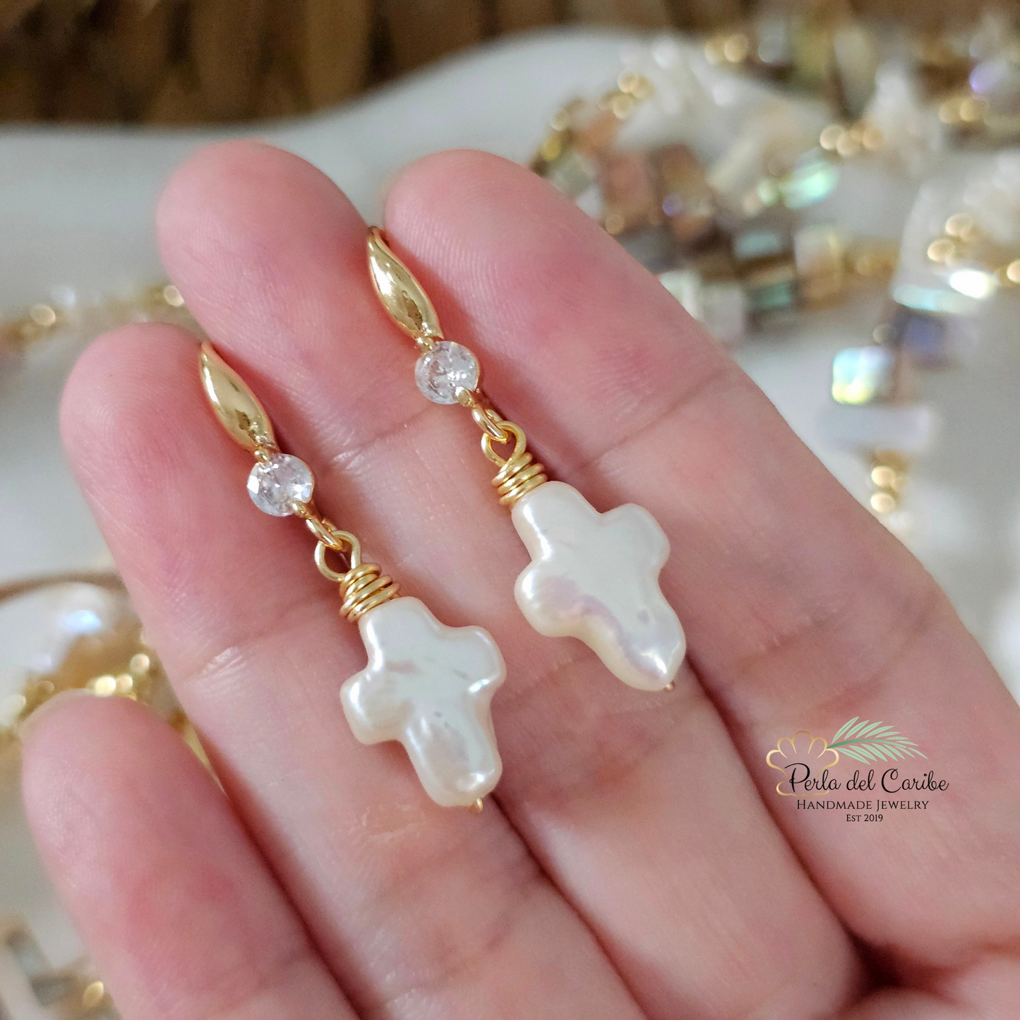 Pearl Cross Earrings