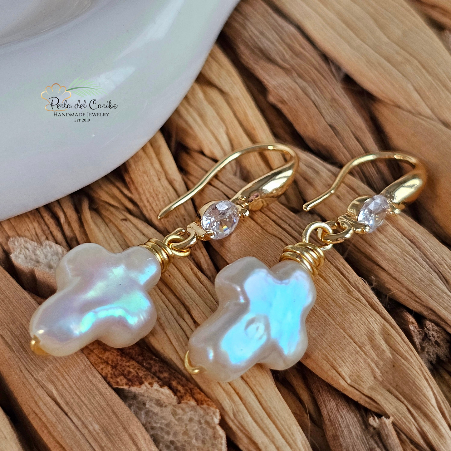 Pearl Cross Earrings