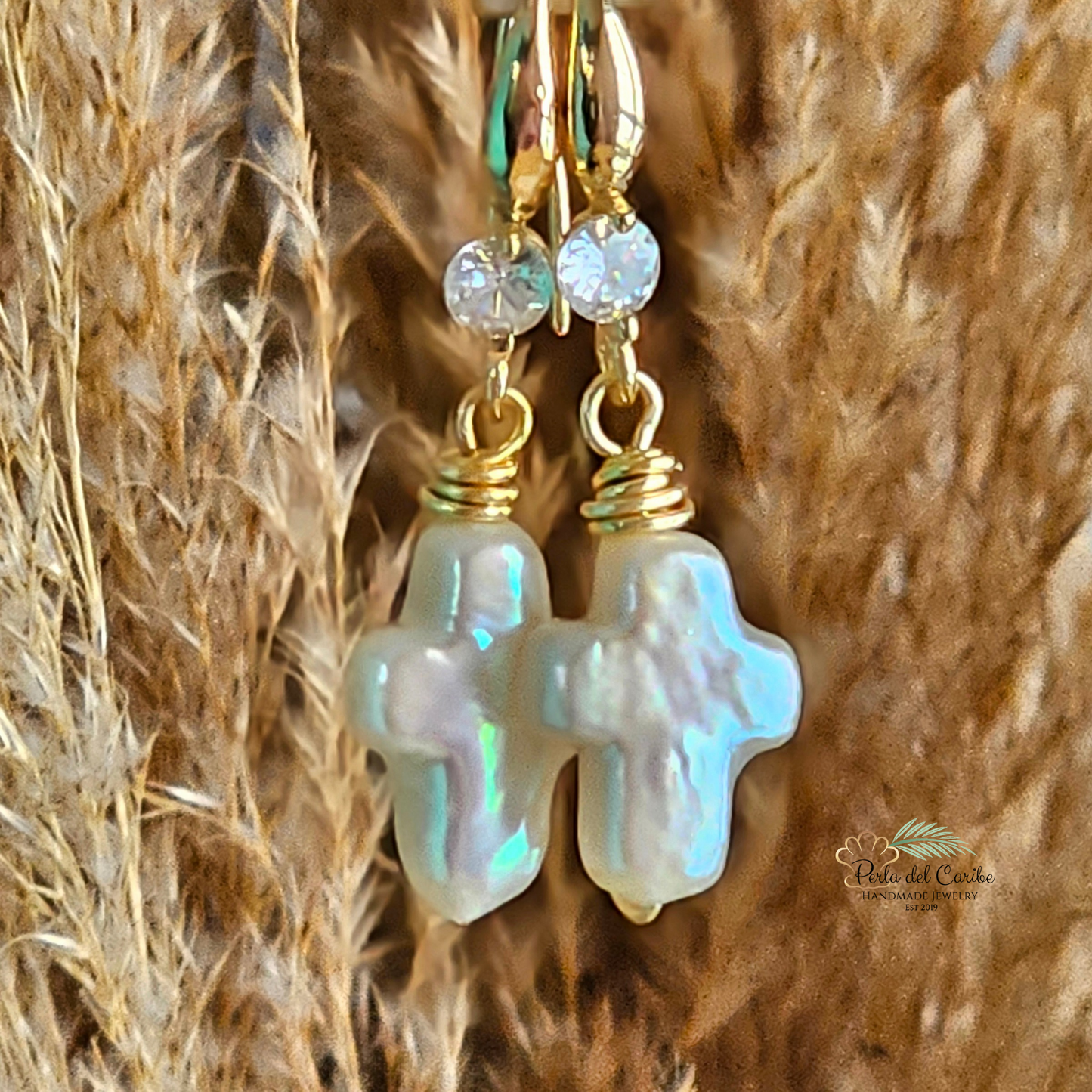 Pearl Cross Earrings