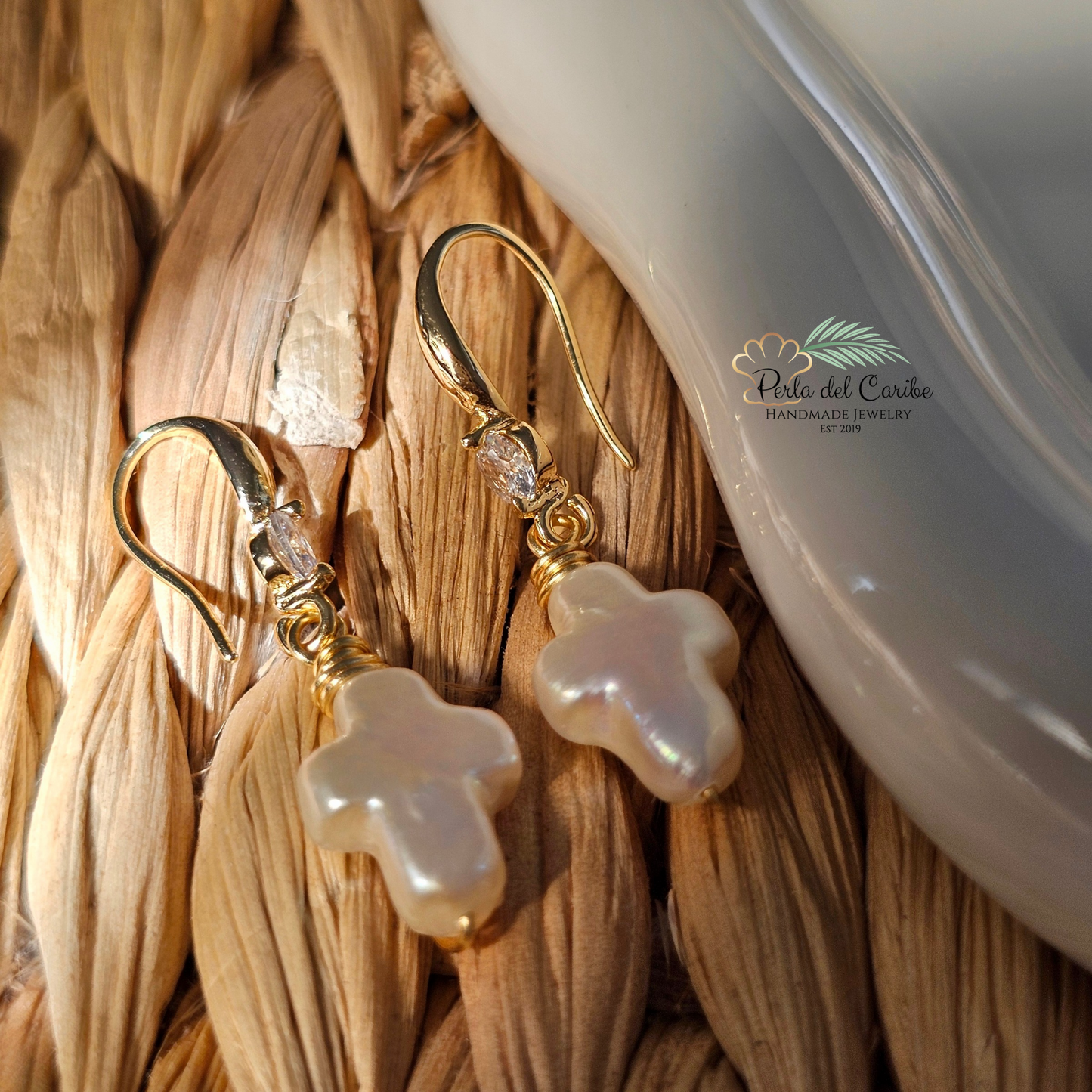 Pearl Cross Earrings