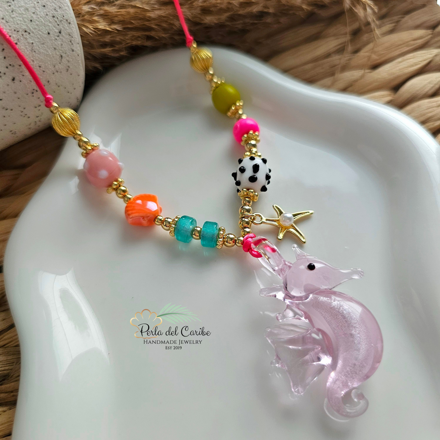 Pink Seahorse Cord Necklace
