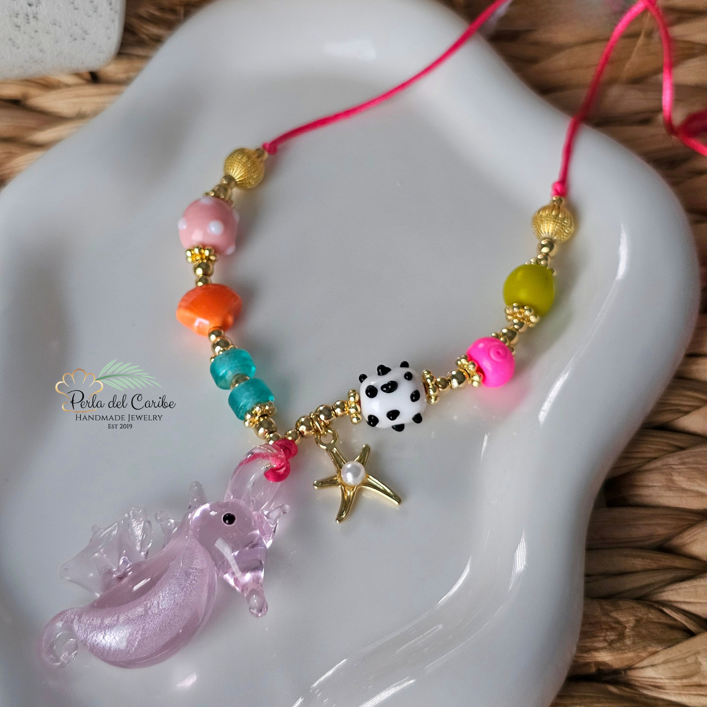 Pink Seahorse Cord Necklace