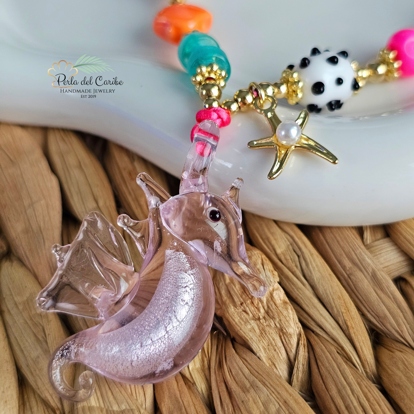 Pink Seahorse Cord Necklace