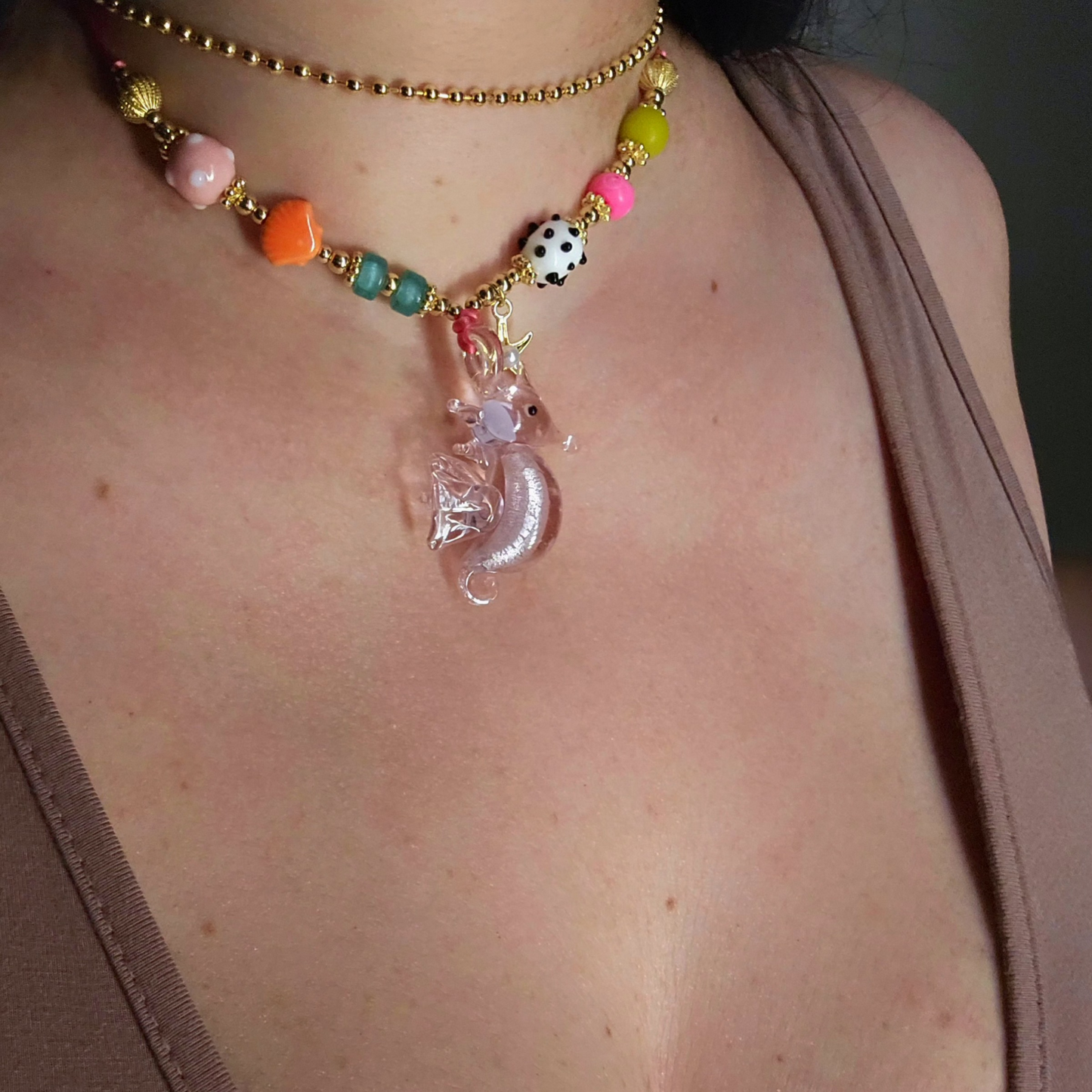 Pink Seahorse Cord Necklace