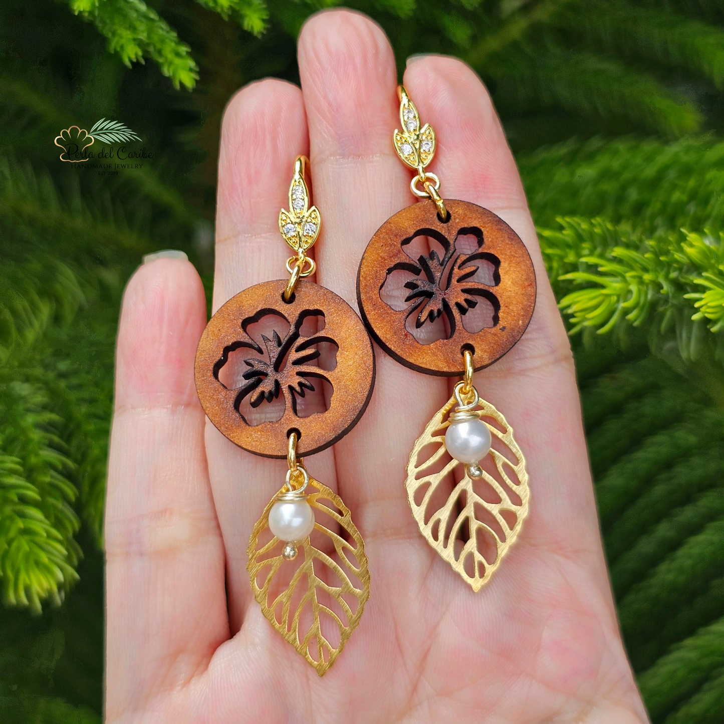 Hibiscus Wooden Earrings
