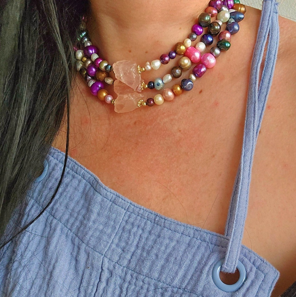 Rose Quartz Multi-Colored Pearls Necklace