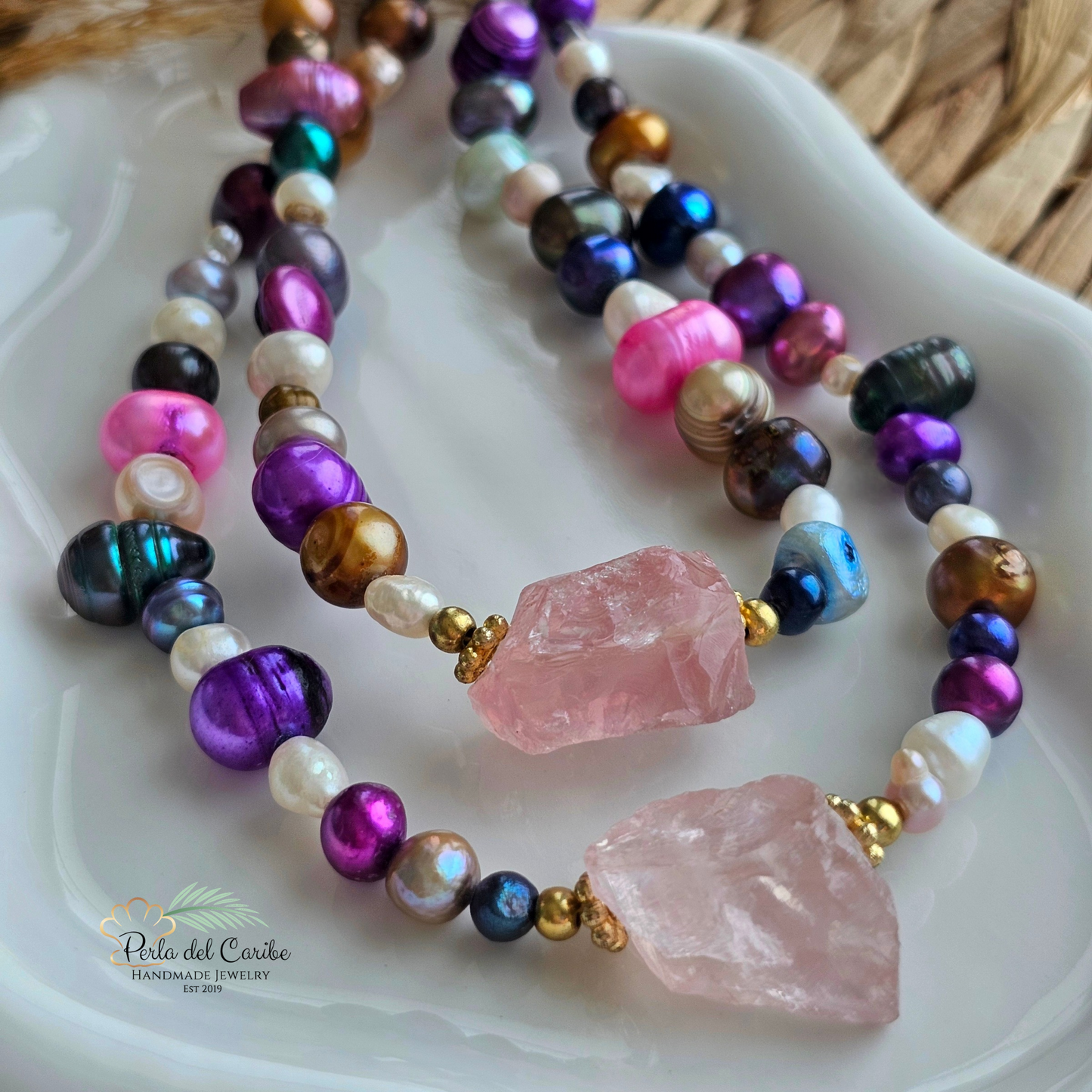 Rose Quartz Multi-Colored Pearls Necklace