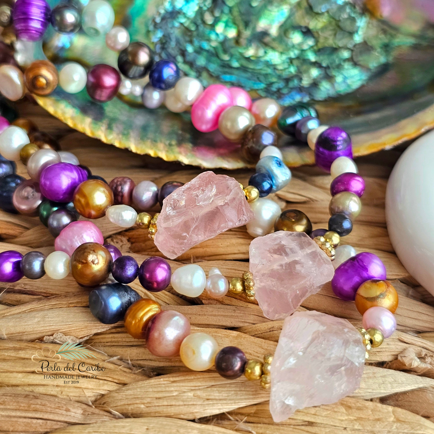 Rose Quartz Multi-Colored Pearls Necklace
