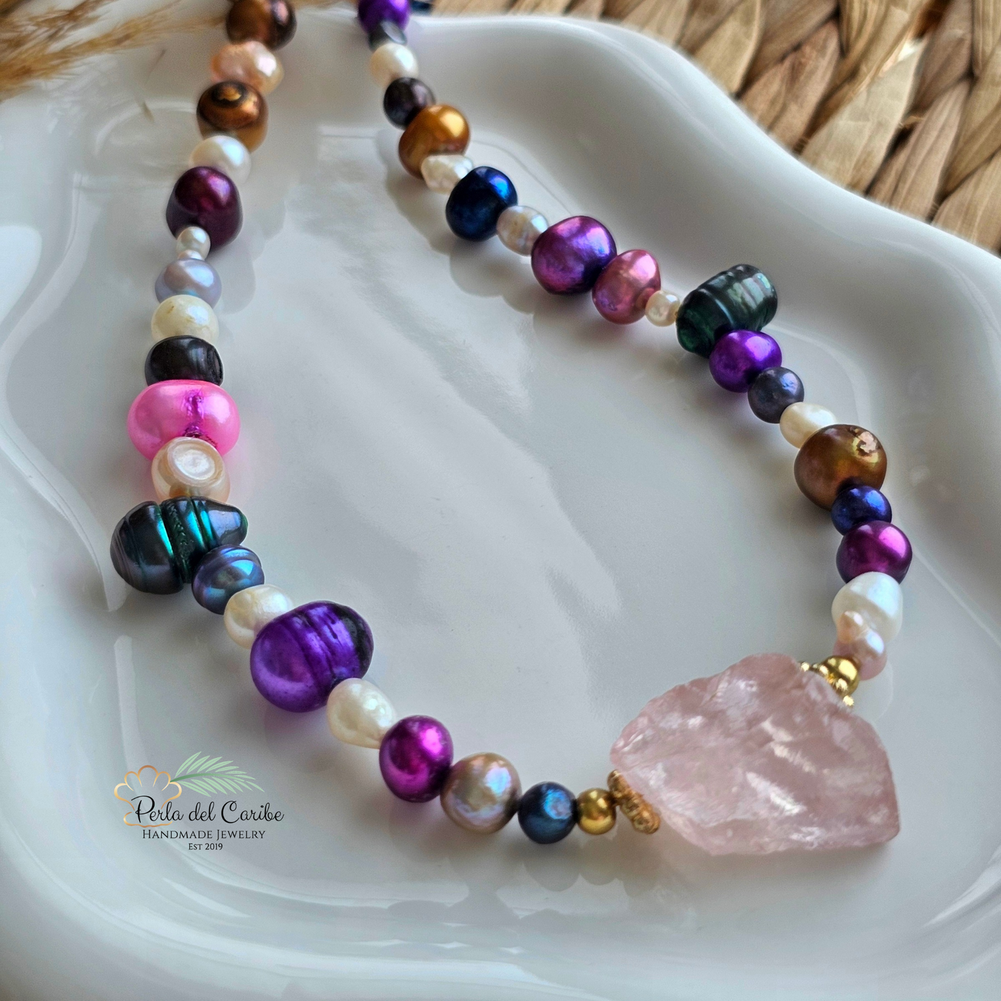 Rose Quartz Multi-Colored Pearls Necklace