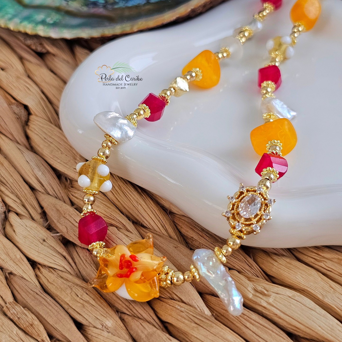 Citrine Orchid Murano Necklace