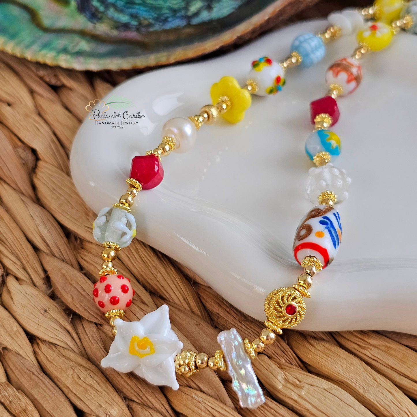 White Orchid Murano Necklace