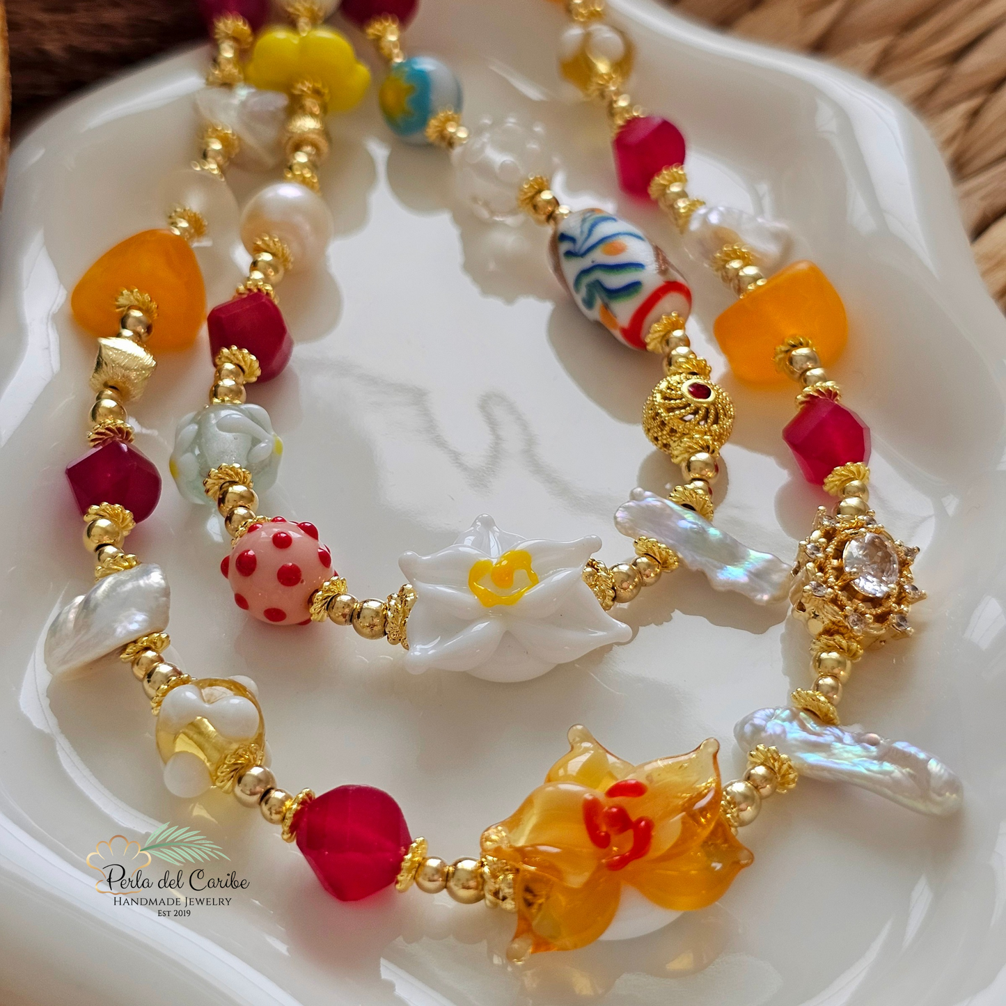 White Orchid Murano Necklace