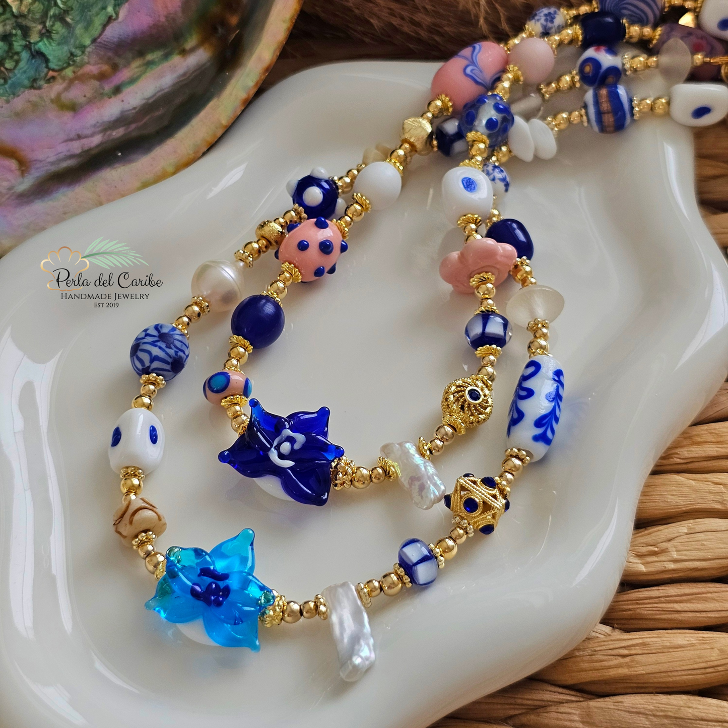Royal Blue Orchid Murano Necklace