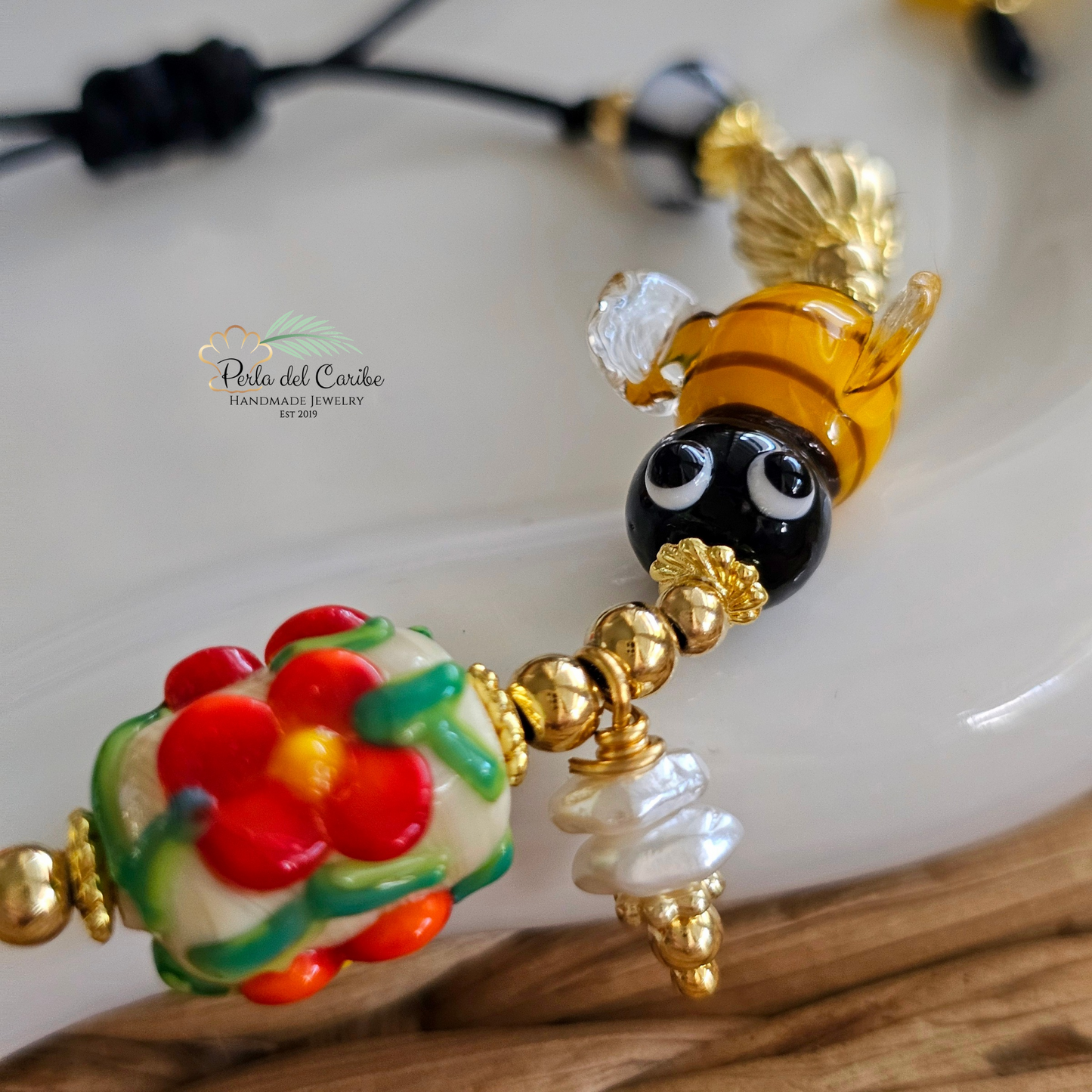 Bee Adjustable Murano Bracelet