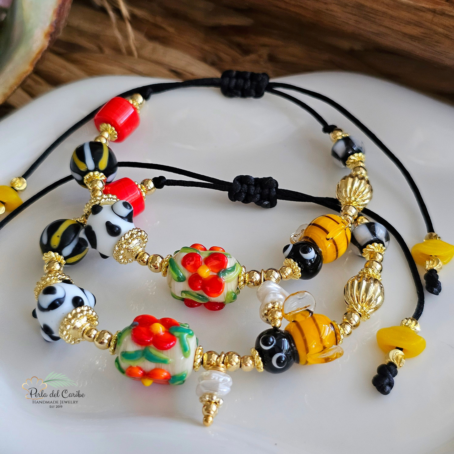 Bee Adjustable Murano Bracelet