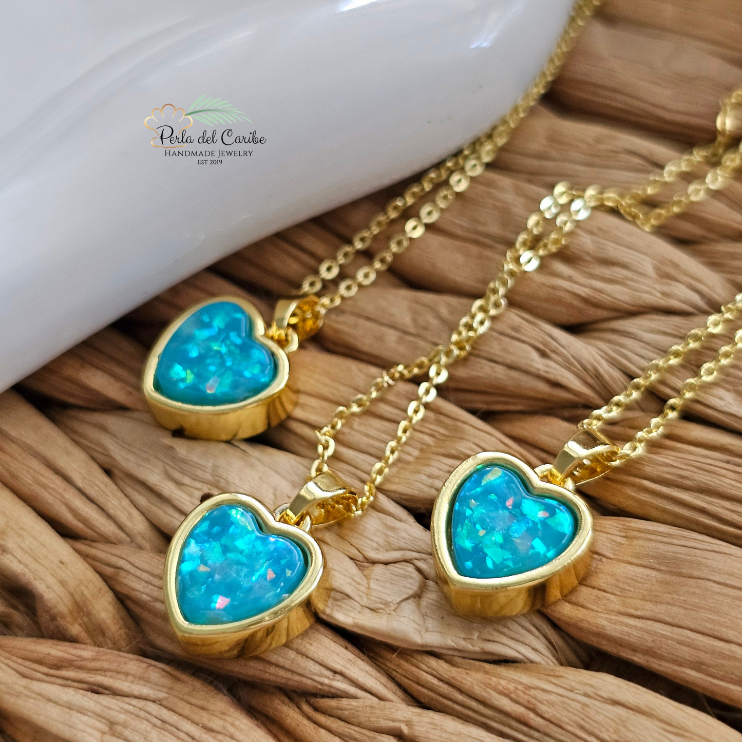 Glitter Opal Heart Chain