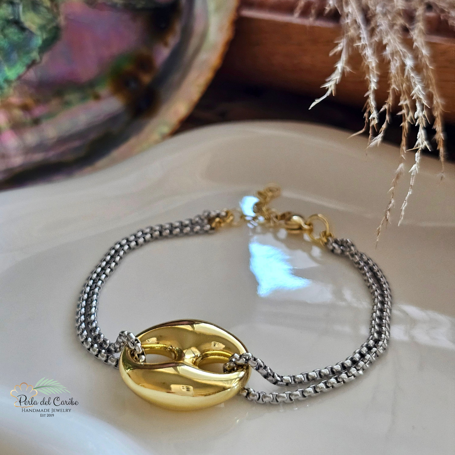 Coffee Bean Two-Tone Bracelet