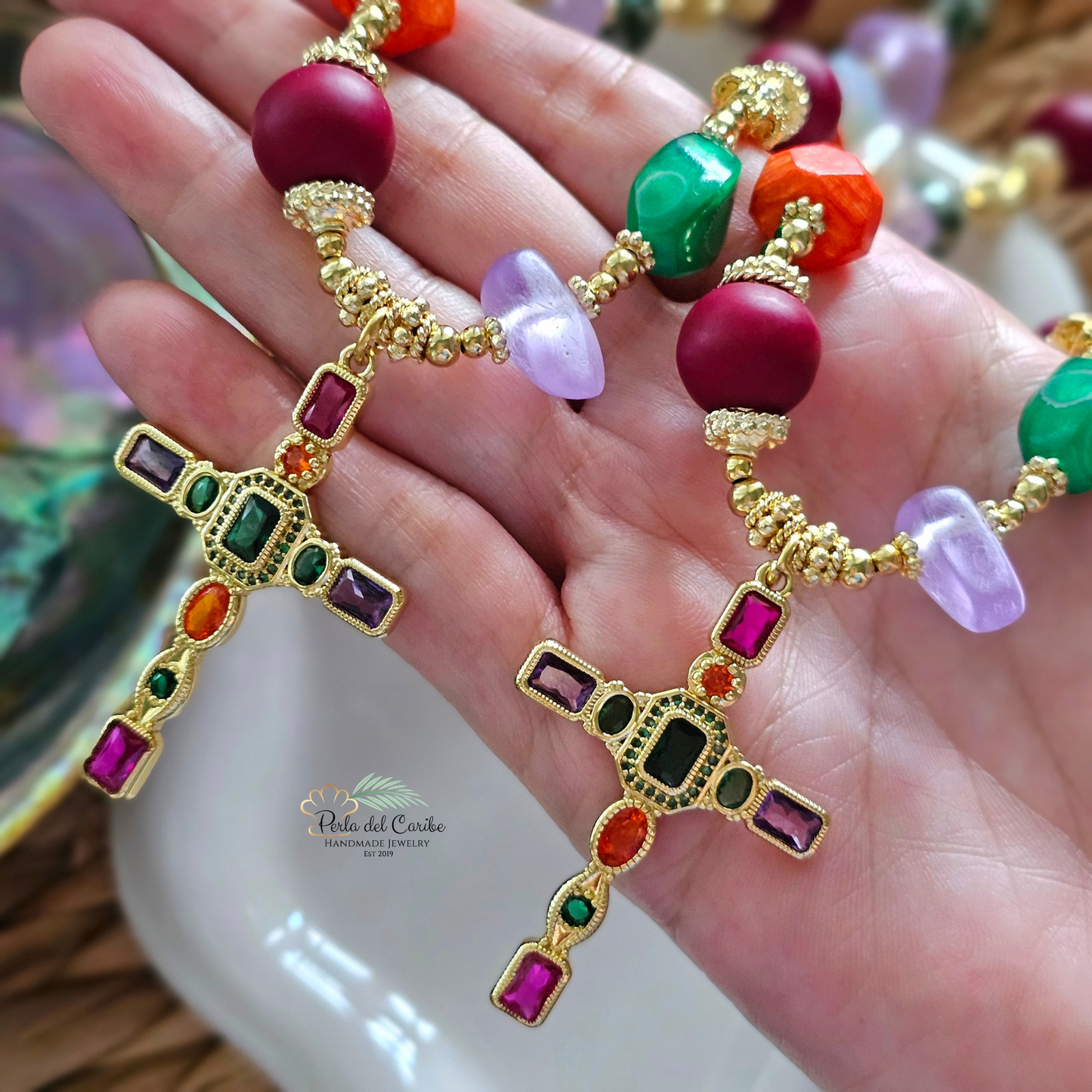 Multi-Color Cross Necklace