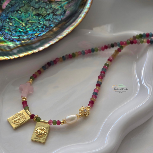 San Benito/ Sagrado Corazón Scapular Necklace
