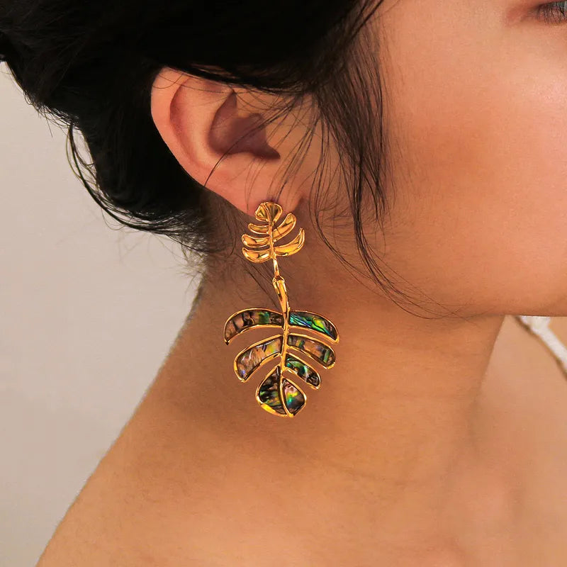 Abalone Shell Monstera Earrings