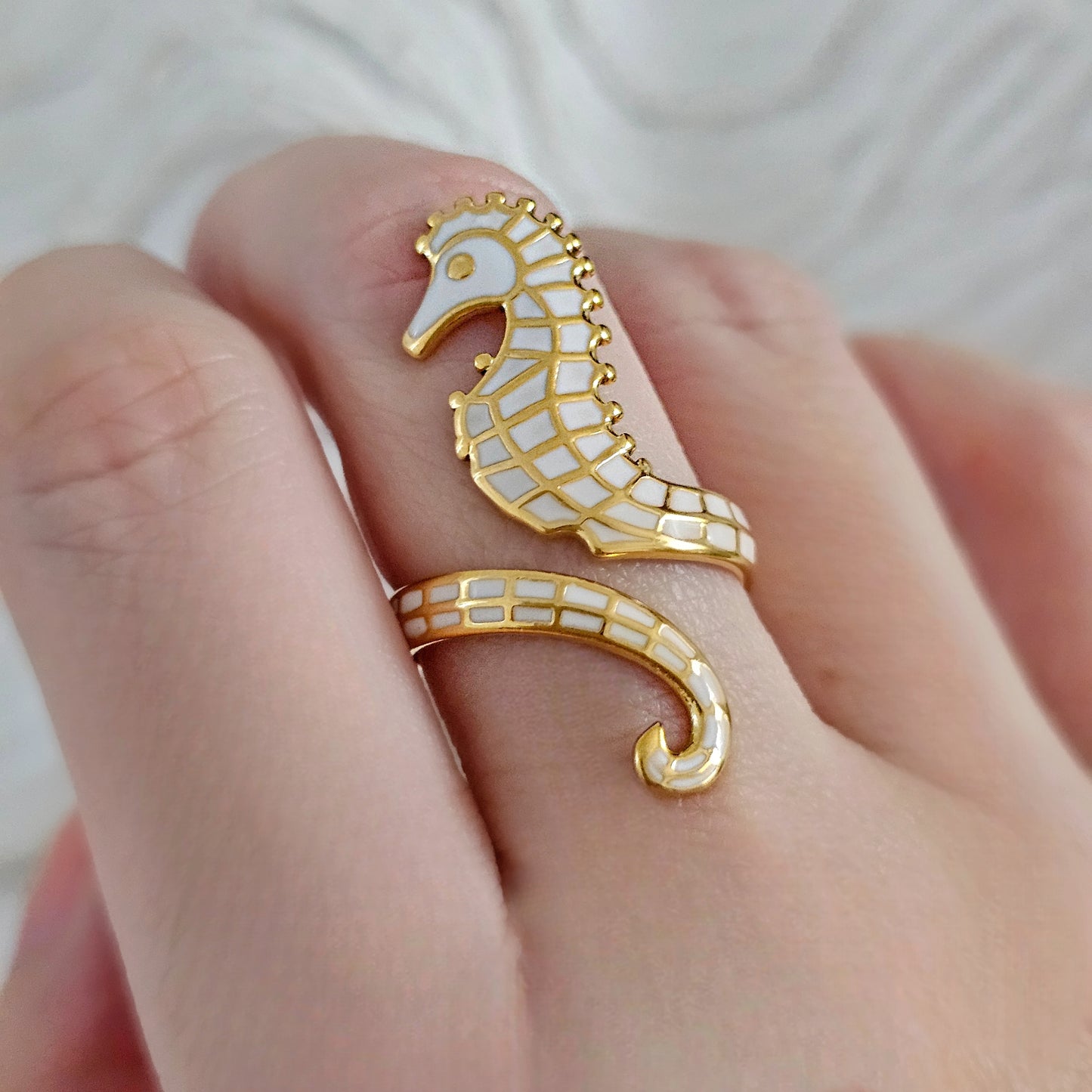 White Seahorse Ring