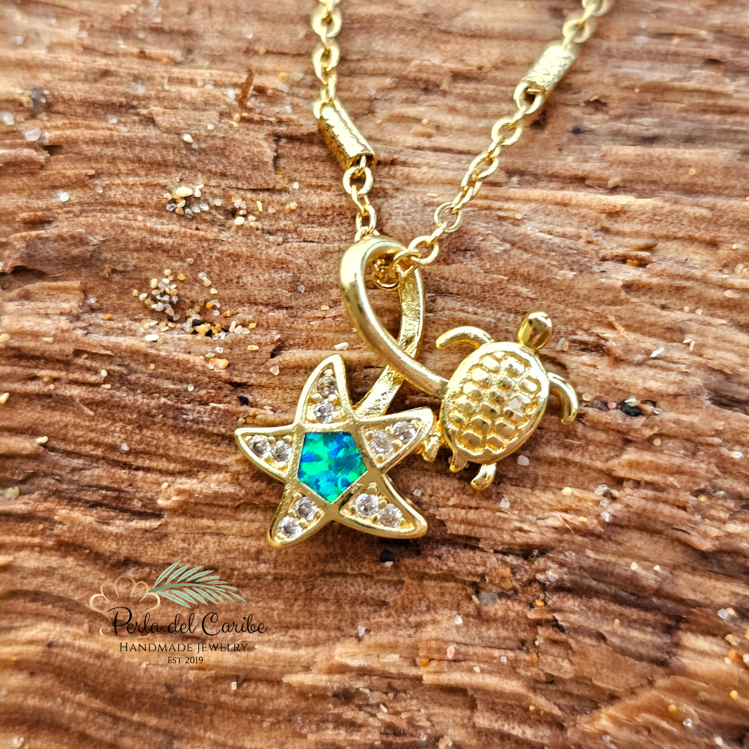 Opal Starfish & Sea Turtle Pendant