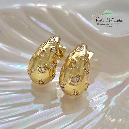 Zirconia Moon Water Drop Studs