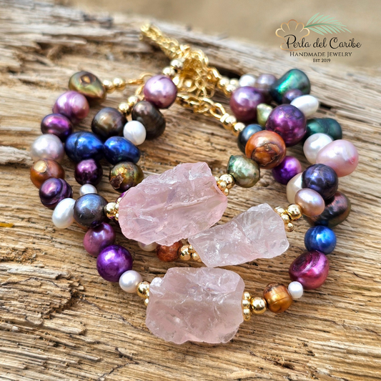 Rose Quartz Multi-Colored Pearls Bracelet