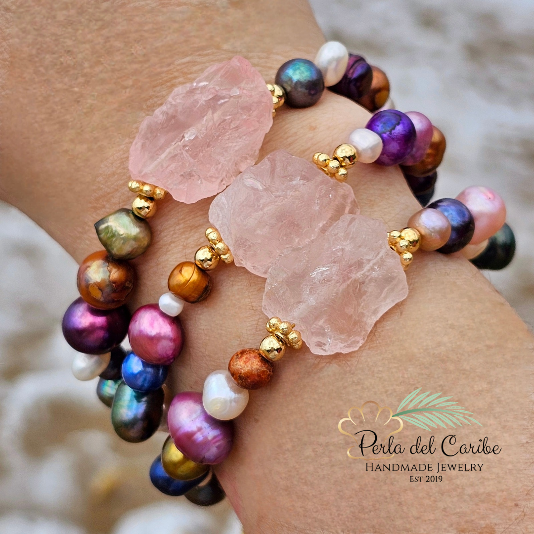 Rose Quartz Multi-Colored Pearls Bracelet