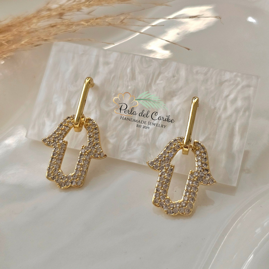 Hamsa Hand Zirconia Earrings