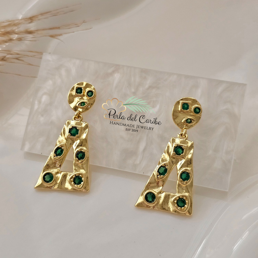 Green Zirconia Textured Earrings