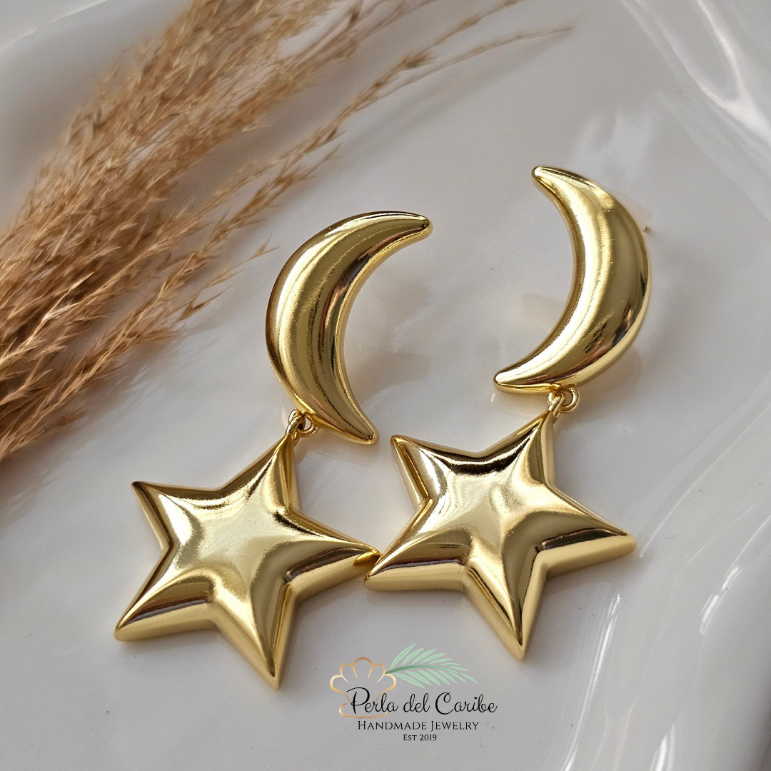 Chunky Moon and Star Earrings