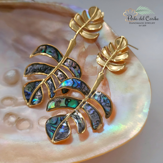 Abalone Shell Monstera Earrings