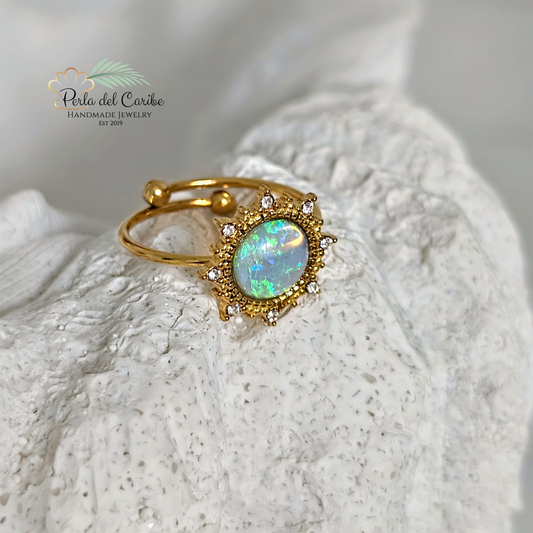 Opal Golden Blue Ring