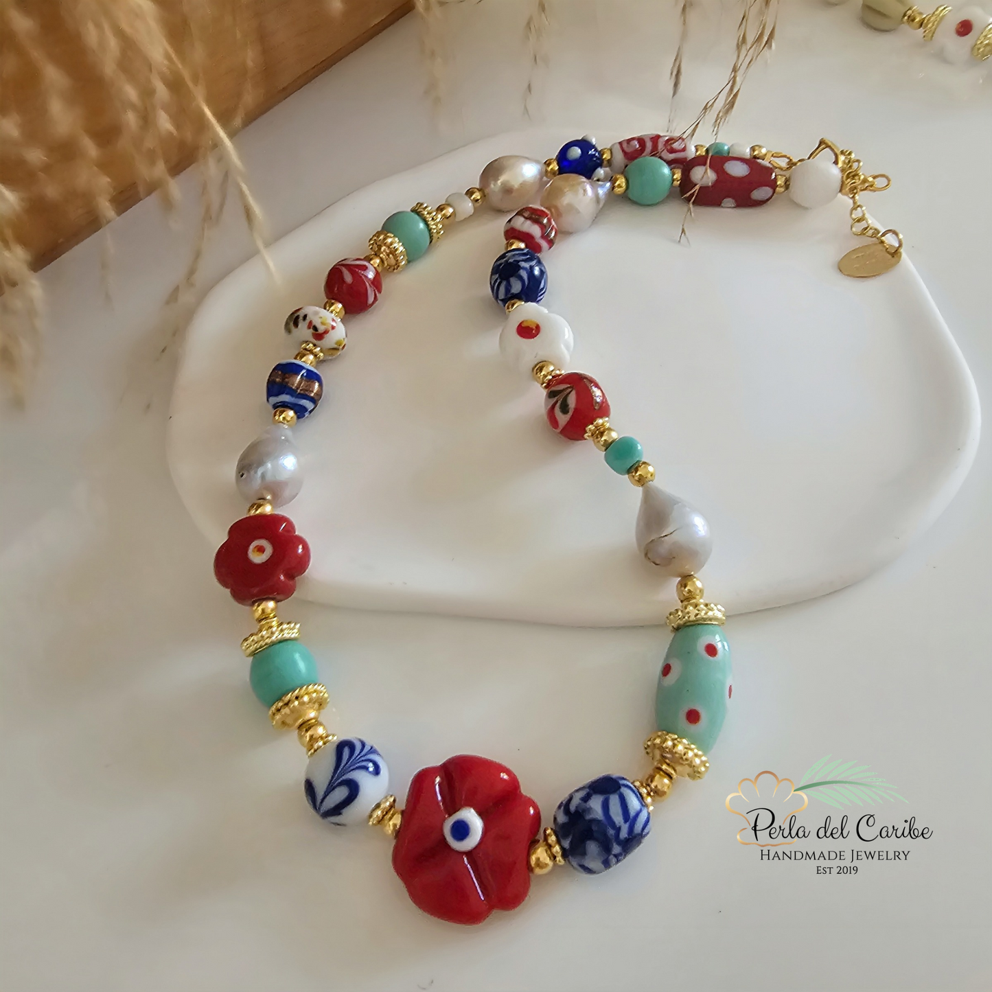 Murano Red Flower Necklace