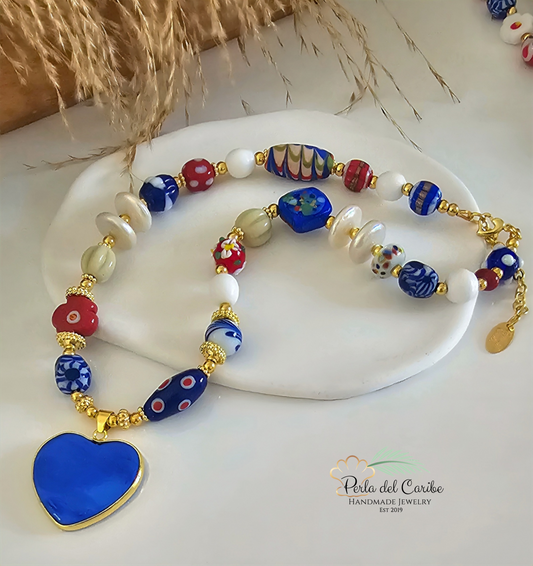 Murano Blue Heart Necklace