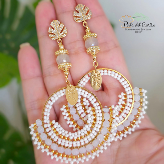 White & Gold Long Earrings