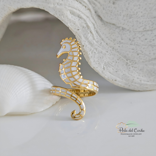 White Seahorse Ring