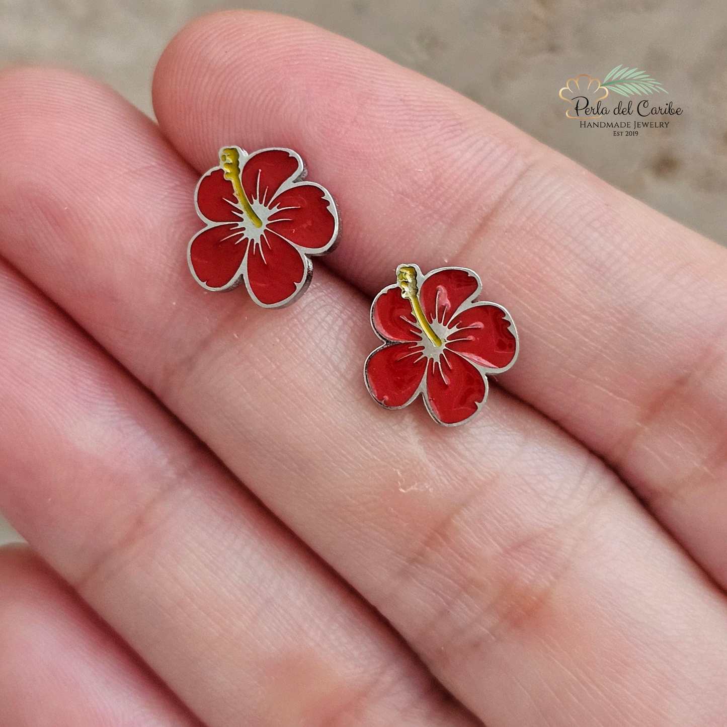 Mini Red Amapola Studs