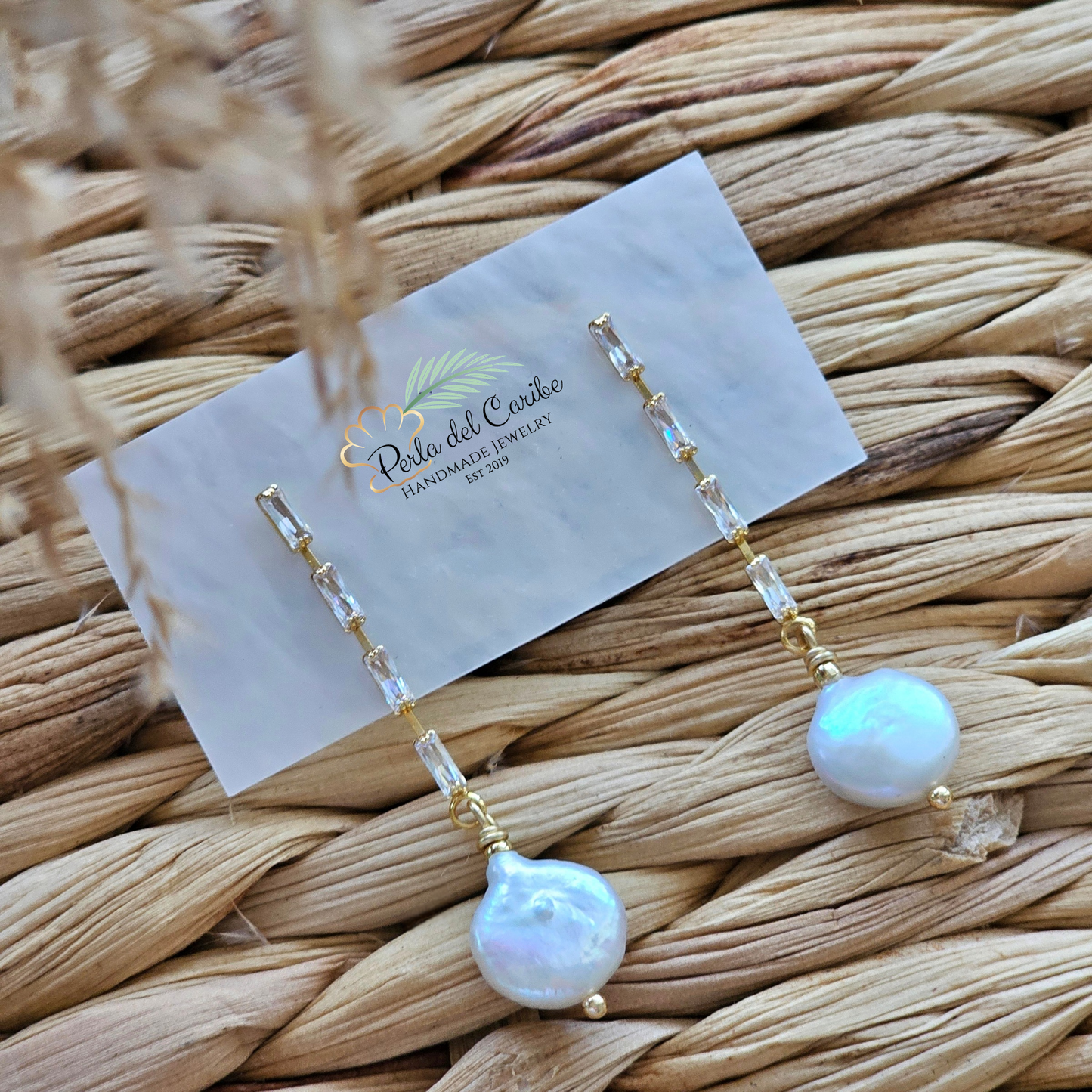 Coin Pearl Long Earrings